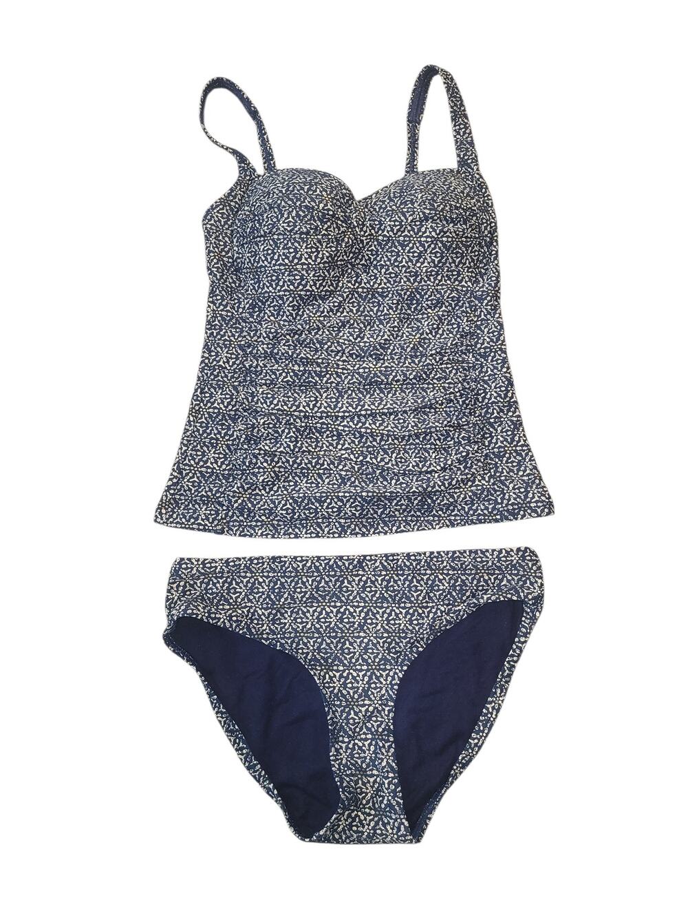 Nip Tuck Twist Bandeau Tankini Geo Print Navy Swim Set Resort Slimming Beach